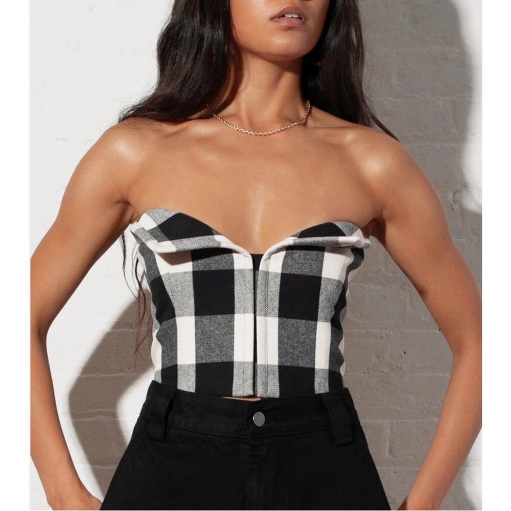 MARA HOFFMAN Layne Plaid Structured bustier Crop Top Size 00